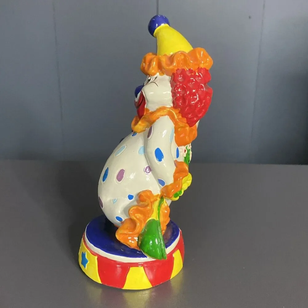Vintage Clown Plastic Coin Piggy Bank Made in Taiwan 7.5” Tall Colorful Smiling